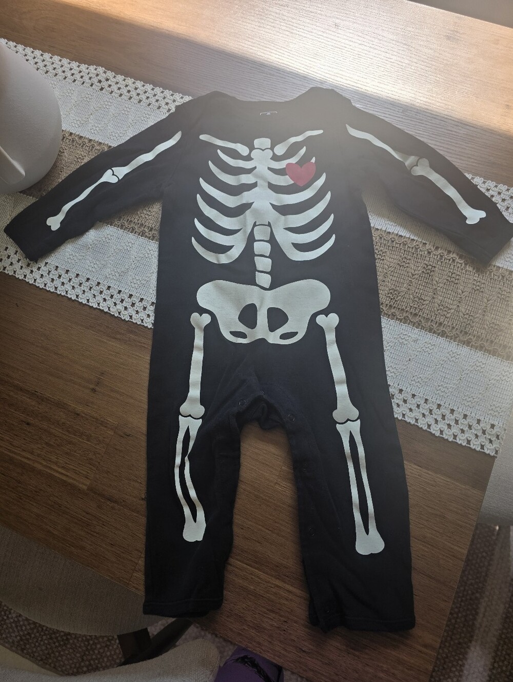 Kids Skeleton Romper Costume with Heart - Black